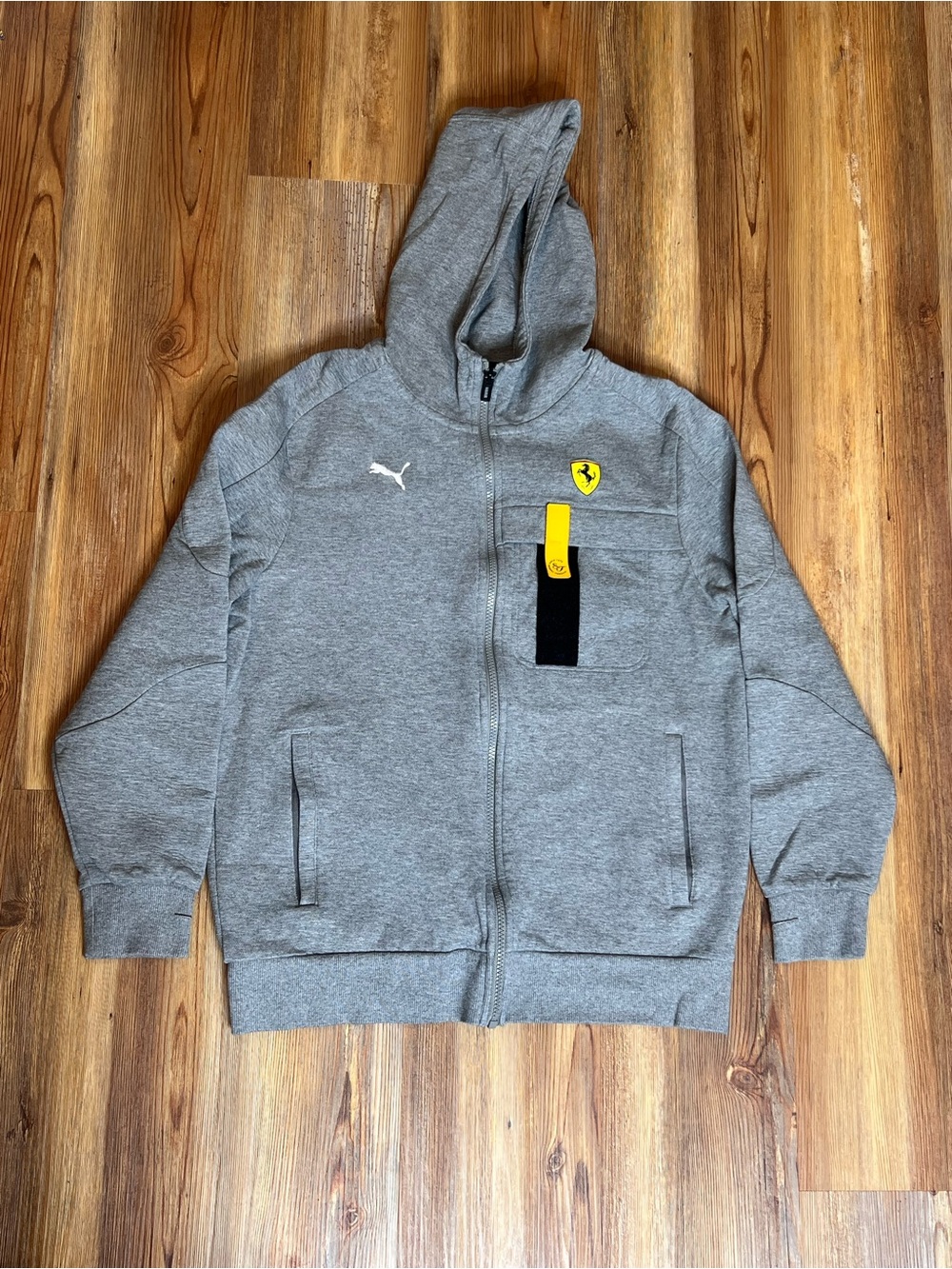 Puma x Ferrari Gray Zip Hoodie with Yellow Accent